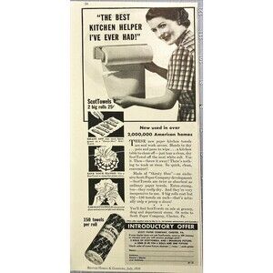 Scott Paper Co. "ScotTowels the Best Kitchen Helper I've Ever Had" Print Ad 1936
